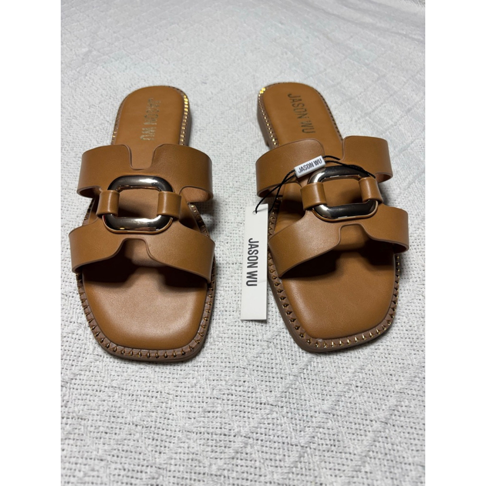 NWT Faux Leather Jason Wu Tan "Danis" Slip-On Slide Sandals Women's Size 9.5 - Picture 3 of 6